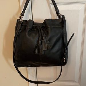 Cole Haan Black w/ Brown Topstitch Bucket Satchel Bag